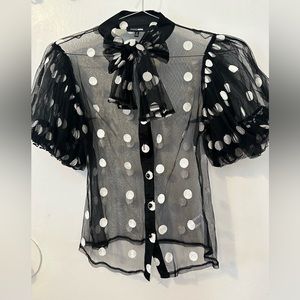 Polka Dot blouse black and white size small short sleeve button down shirt.